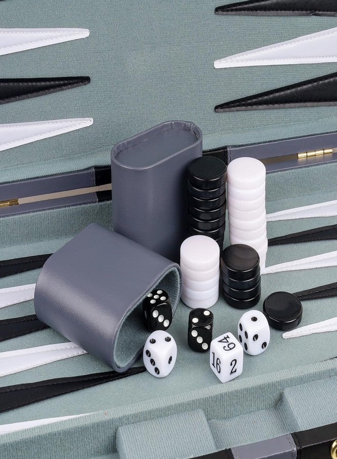 RERIVER Backgammon Set 2 Players Classic Backgammon Sets for Adults Board Game with PU Leather Case Portable and Travel Backgammon Set (Grey, 15inch) - Image 4